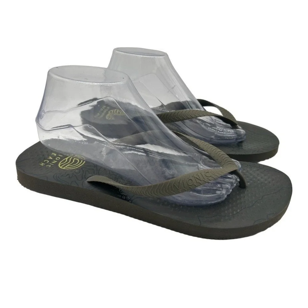 Vionic Beach Flip Flop Sandals Men's Size 11 Mud Rubber Topographic Slip On